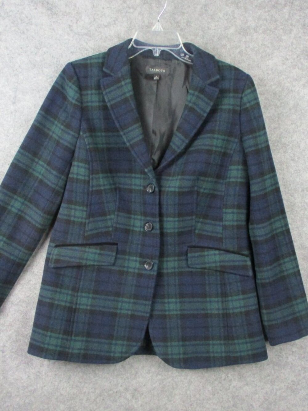 Talbots Blazer Womens 8 Green Blue Tartan Plaid Jacket Sports Coat Lined Holiday